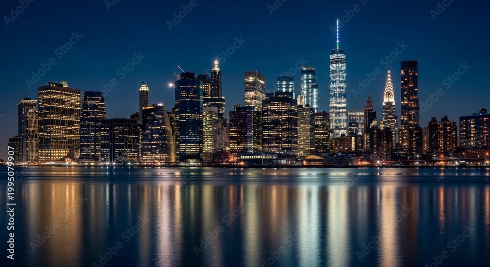 Fototapeta premium Panoramic view on Manhattan at night, New York, USA 