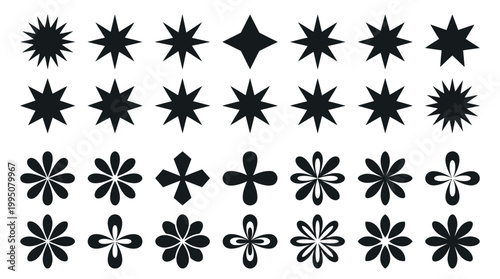Star and Ornamental Shapes Vector Illustration with Geometric Silhouettes, Floral Motifs, Decorative Emblems, Symmetrical Pattern Artwork, Creative Design Elements Vector Art