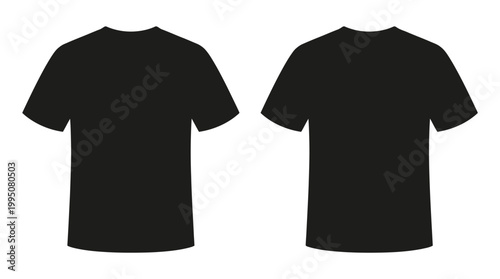 Black T‑Shirt Vector Illustration Front and Back View, Plain Short Sleeve Crew Neck Apparel Design, Fashion Clothing Template, Minimalist Garment Vector Art