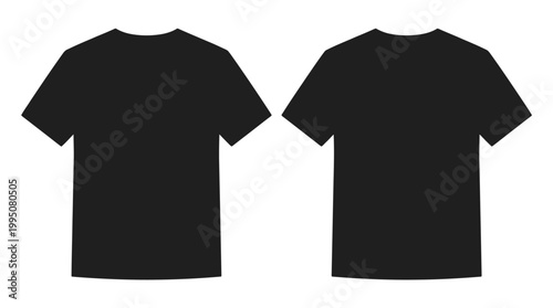 Black T‑Shirt Vector Illustration Front and Back View, Plain Short Sleeve Crew Neck Apparel Design, Fashion Clothing Template, Minimalist Garment Vector Art