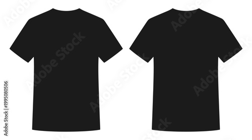 Black T‑Shirt Vector Illustration Front and Back View, Plain Short Sleeve Crew Neck Apparel Design, Fashion Clothing Template, Minimalist Garment Vector Art