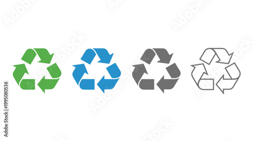 Recycling Symbols Vector Illustration with Green, Blue, Gray, Black Icons, Sustainability Concept, Eco Friendly Design, Environmental Awareness, Recyclable Materials Vector Art