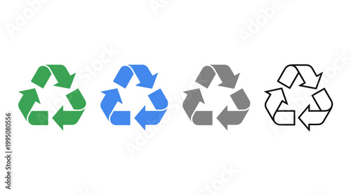 Recycling Symbols Vector Illustration with Green, Blue, Gray, Black Icons, Sustainability Concept, Eco Friendly Design, Environmental Awareness, Recyclable Materials Vector Art