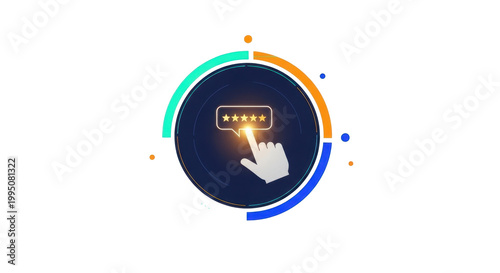 Hand clicking five-star rating icon