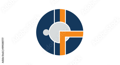 Abstract logo design featuring a dark blue circle with intersecting shapes in white, gray, and orange Free Download Abstract logo design featuring a dark blue circle with intersecting shapes in white, gray, and orange - GFXLoad