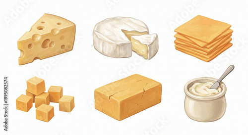 Variety of Cheese Types Including Wedges Blocks and Spreads