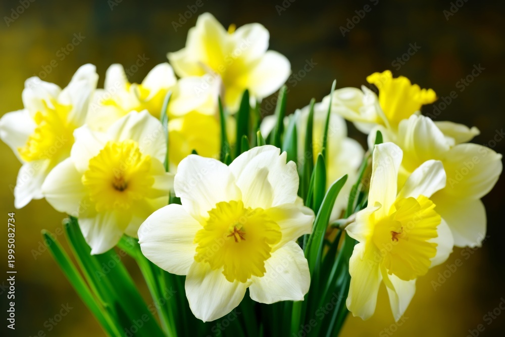 Obraz premium Daffodils Bloom in a Vase Against a Soft Background During Spring Season