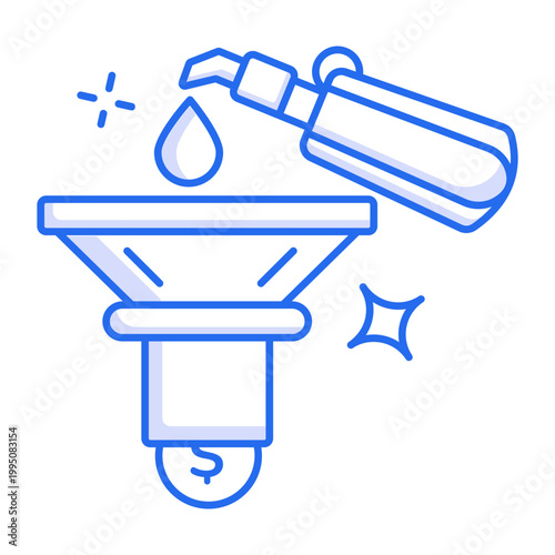 A linear icon depicting oil funnel pouring tool