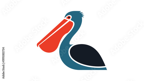Fotografi Stylized depiction of a pelican with a large orange beak, blue body and dark nav