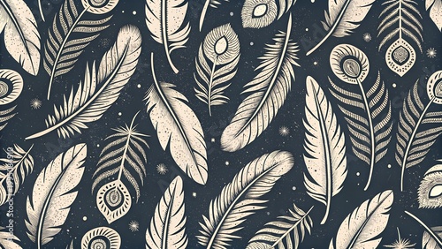Bohemian feather pattern a seamless design of intricate plumage
