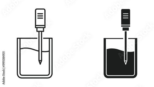Vector illustration of ph meter probes in liquids on white background
