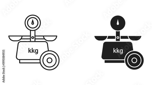 Two weigh scales with kkg label on white background for weight measurement