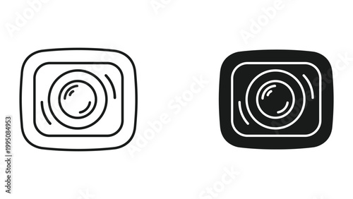 Camera icon set with black and white line art styles for photography concepts
