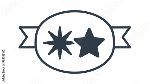 Dark blue two stars symbol with ribbon accents