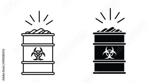 Black and white biohazard barrels with radiation symbol isolated on white background