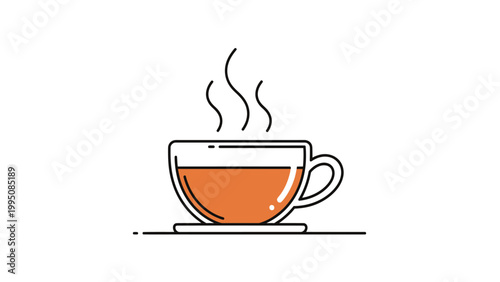 A simple, stylized illustration of a steaming cup of orange liquid on a saucer