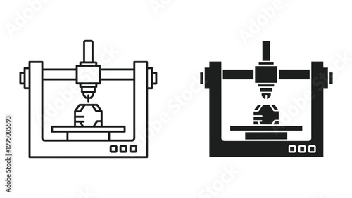 3d printer icons in line and solid styles for design and technology concepts