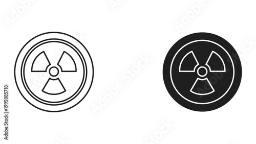 Radioactive warning signs with black and white color schemes