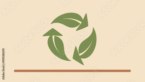 Fotografie Green leaf cycle symbol with a horizontal line on a neutral background