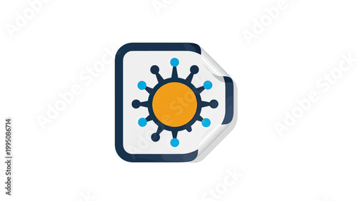 A blue and orange stylized virus icon on a white background