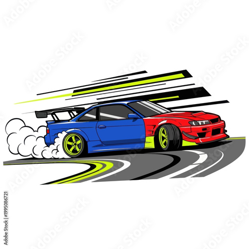 Drifting Sports Car with Smoke and Speed Lines