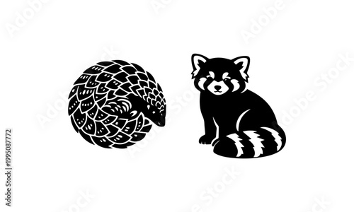 Pangolin and red panda silhouette illustration