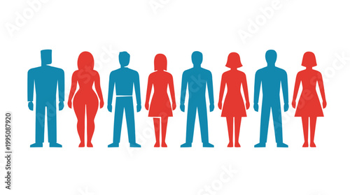 Diverse group of stylized male and female figures in red and blue stand in solidarity.