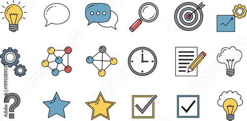 Business and productivity icons set with ideas communication goals and task management vector illustration