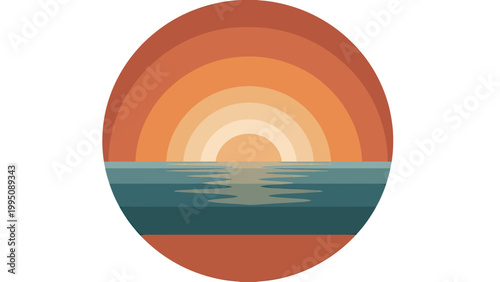 Valokuva Concentric circles depict a stylized sunset over water
