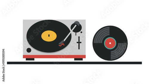 Minimalist illustration of a turntable with a record and a separate vinyl disk