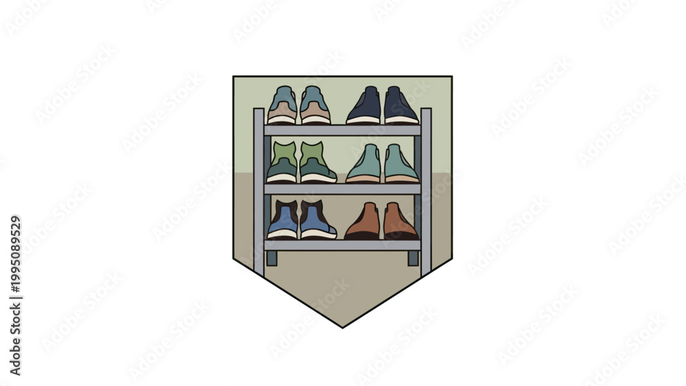 Fototapeta premium A multi-tiered rack displays an assortment of colorful athletic shoes