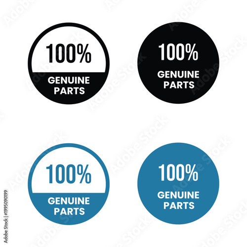 The image displays four circular icons representing 100 genuine parts varying in color schemes and outlines high quality professional detailed modern elegant stylish clean