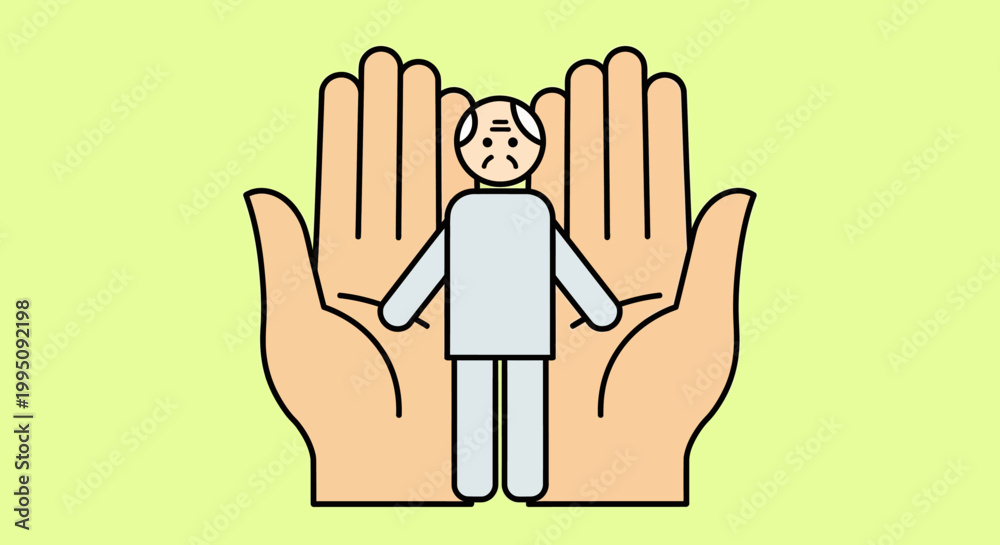 Fototapeta premium Elderly Care: Hands Protecting Senior Man Illustration
