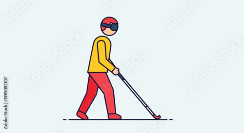Blind Person Walking with Cane, Accessibility Icon, Inclusive Design Vector