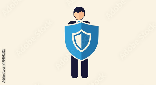 Businessman holding shield for protection, security, and safety concept