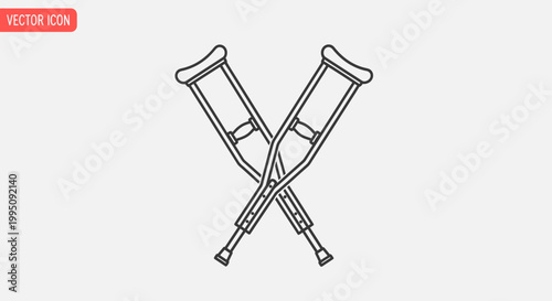 Crutches Icon Crossed, Medical Aid, Rehabilitation, Vector Illustration, Injury Support