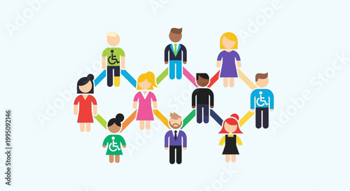 Diverse People Connected Network Illustration, Inclusion and Teamwork Concept