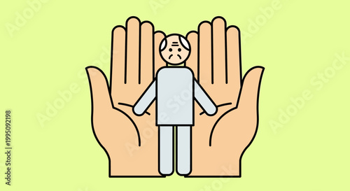 Elderly Care: Hands Protecting Senior Man Illustration