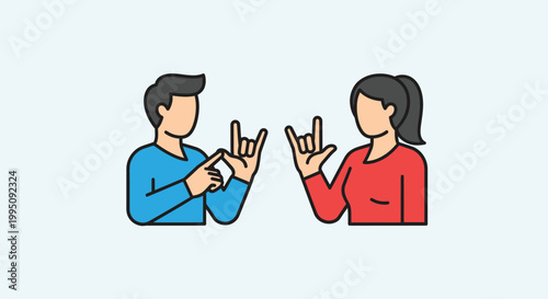 Two people communicating with sign language, deaf communication concept