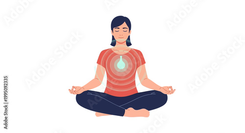 Canvas Print Woman meditating in lotus pose, inner peace and calm, chakra glow