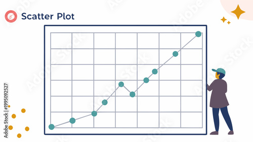 Scatter plot chart with data points and trend line. Suitable for statistics, data science, analytics, research reports and business presentations.