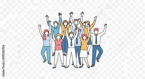 A group of people with their hands raised in celebration