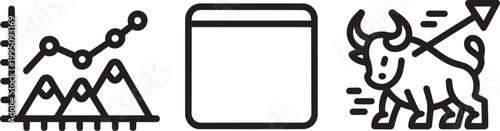 Financial chart and bull with upward arrow vector illustration set with upward trend bull market and line