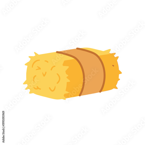 Cute Cartoon Hay Bale with Brown Band - Isolated on White Background