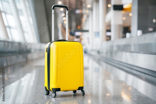Yellow Suitcase on the Floor at an Airport Waiting Area During Travel Time