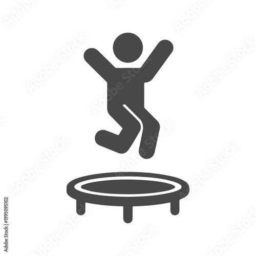 Minimalist Person Jumping on Trampoline Icon – Human Activity Silhouette for Fitness, Recreation, Fun Exercise Concept Symbol Design.