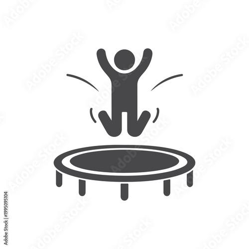 Minimalist Person Jumping on Trampoline Icon – Human Activity Silhouette for Fitness, Recreation, Fun Exercise Concept Symbol Design.