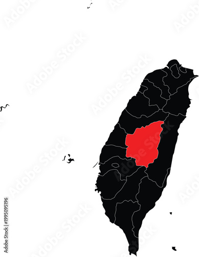 Nantou County Highlighted on Taiwan Map Silhouette Illustration