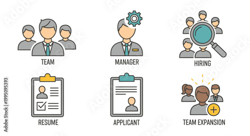 Business Icons: Team, Manager, Hiring, Resume, Applicant, Expansion