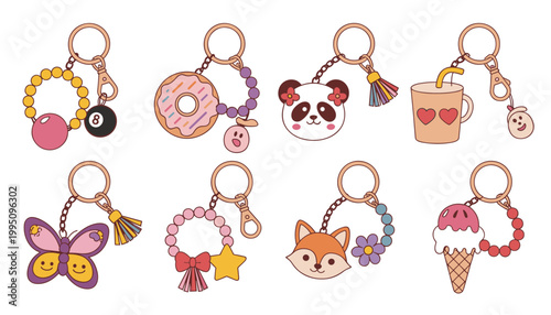 Foto Assortment of Cute Kawaii Keychains charms donut